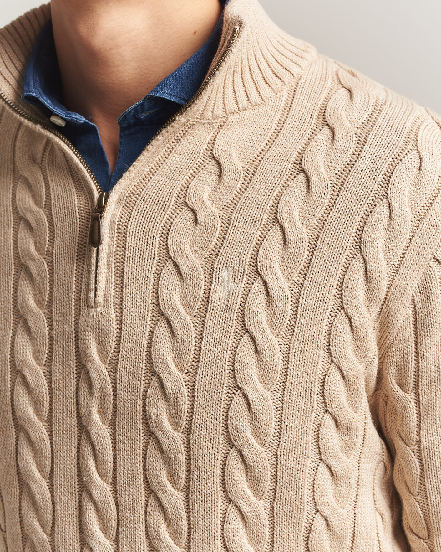 Hombres | Jerséis y prendas de punto | Polo Ralph Lauren | Cotton Cable Half Zip Brown Heather
