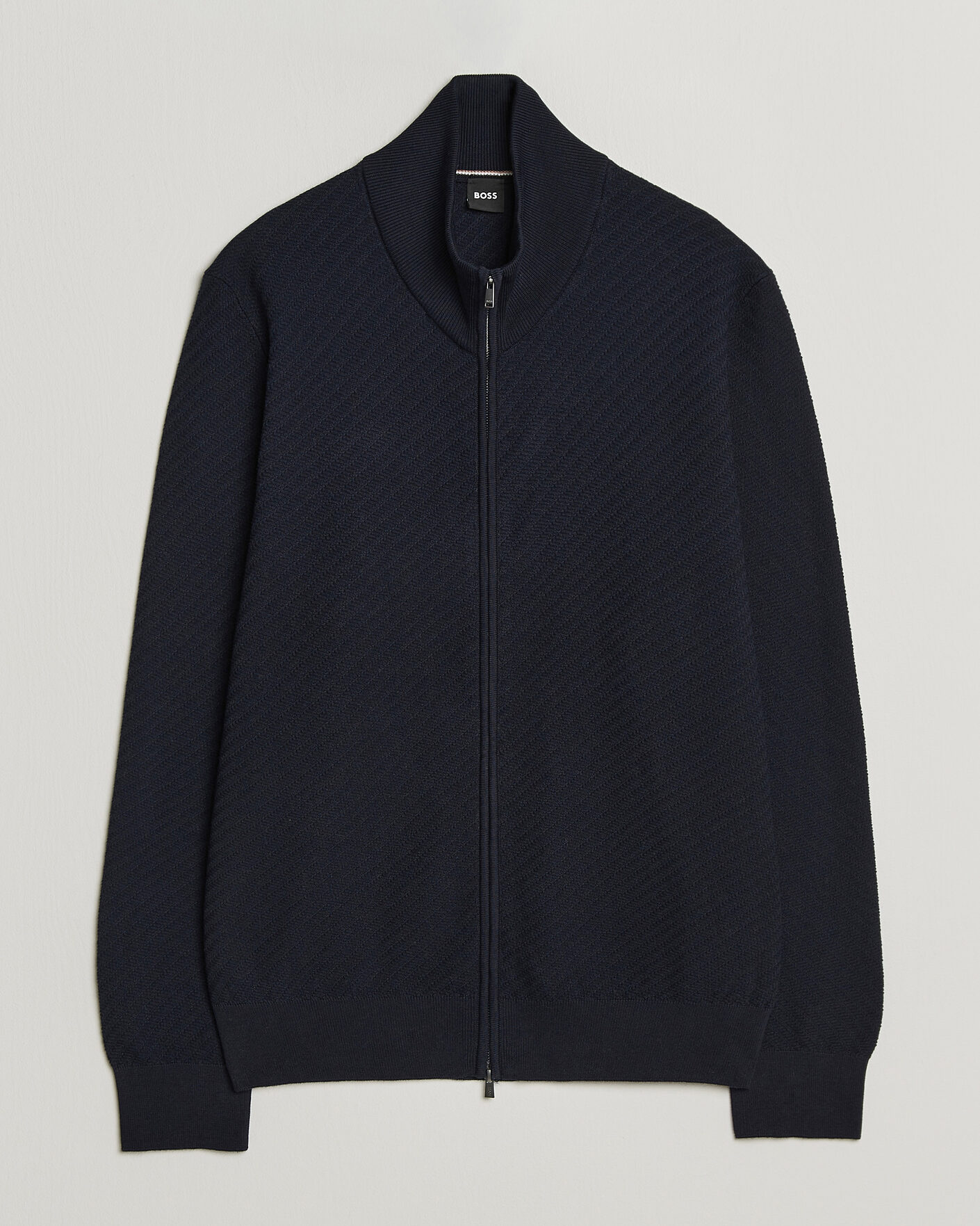 Hombres | Jerséis y prendas de punto | BOSS BLACK | Loretti Cotton Knitted Full Zip Dark Blue