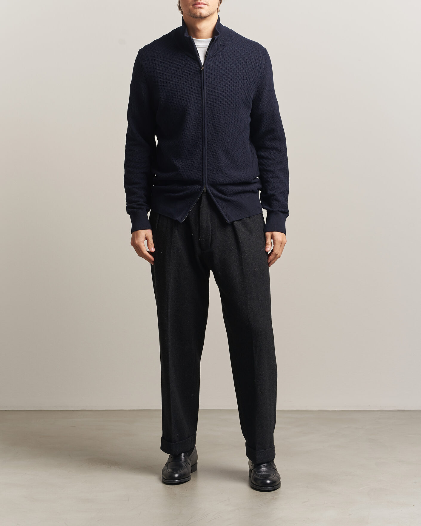 Hombres | Jerséis y prendas de punto | BOSS BLACK | Loretti Cotton Knitted Full Zip Dark Blue