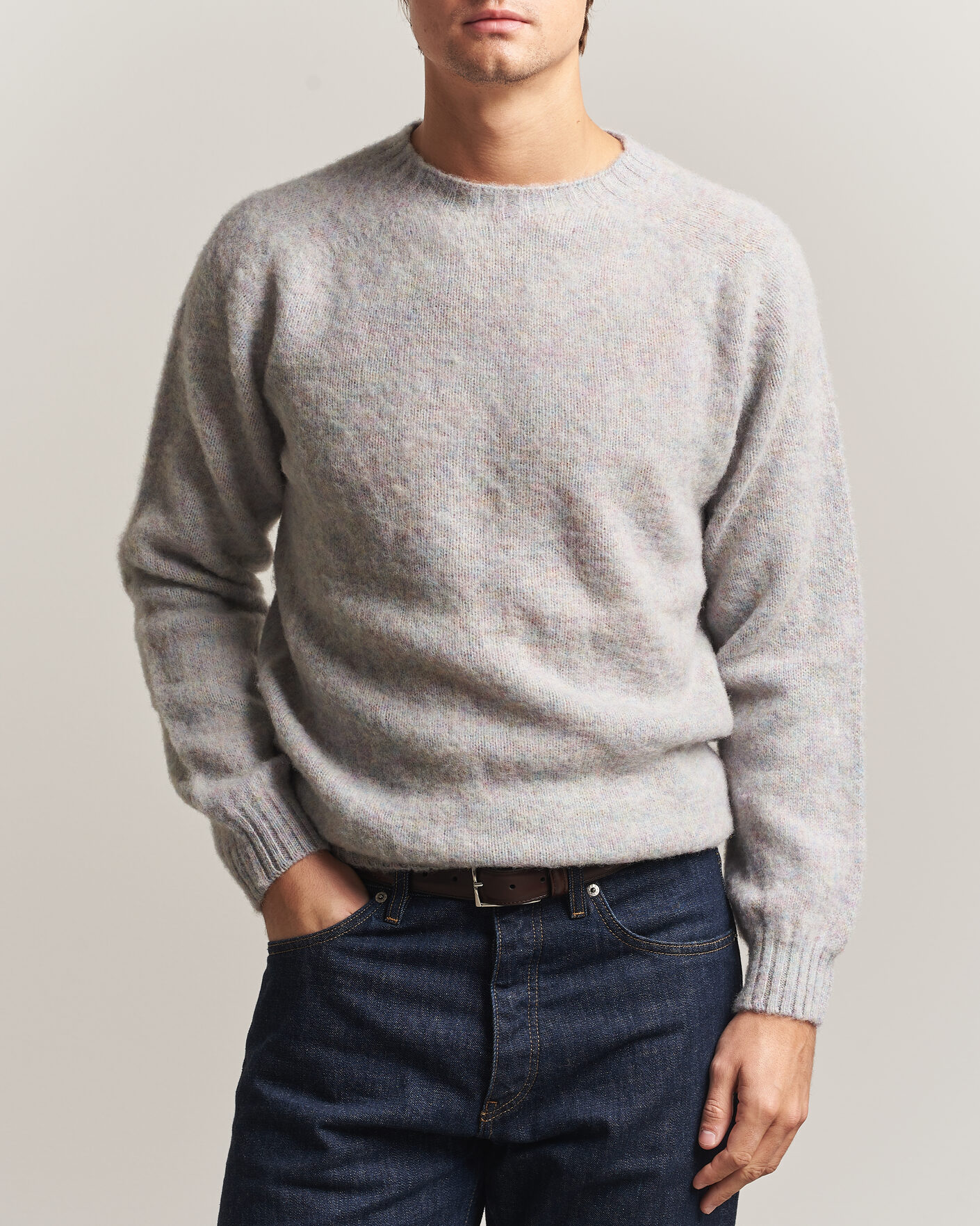 Hombres | Jerséis y prendas de punto | Harley Of Scotland | Brushed Supersoft Lambswool Crewneck Aurora