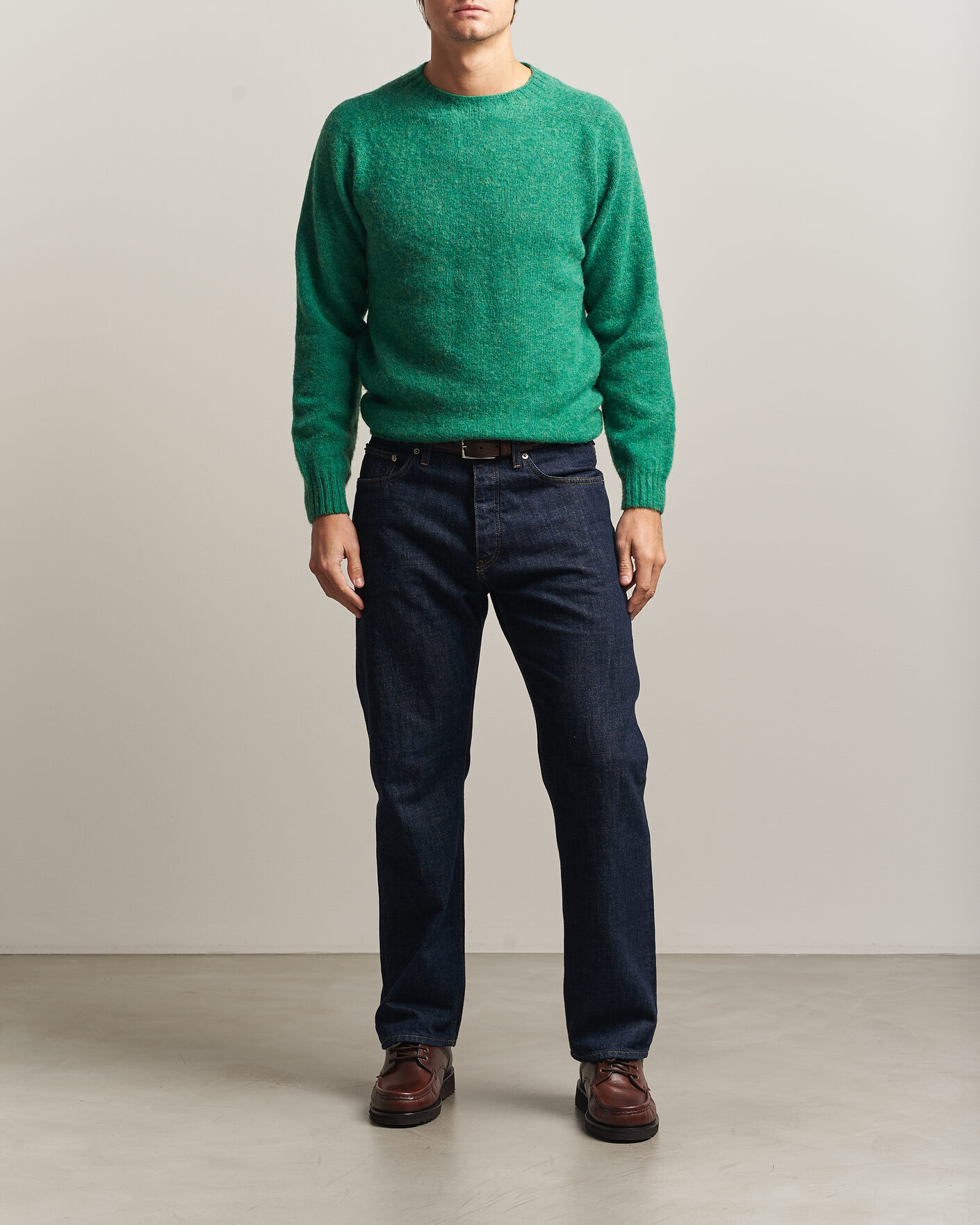 Hombres | Jerséis y prendas de punto | Harley Of Scotland | Brushed Supersoft Lambswool Crewneck Evergreen