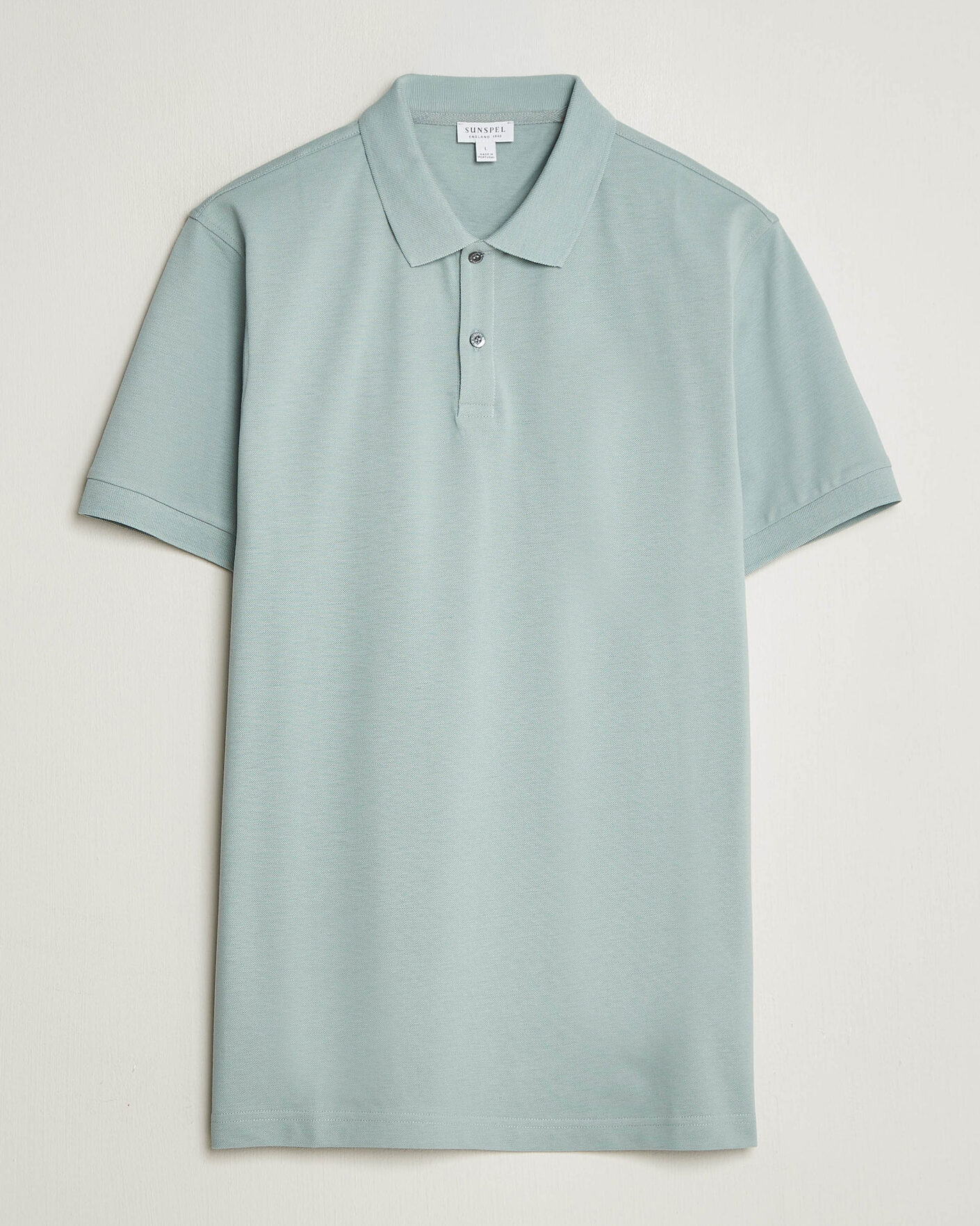 Hombres | Polos | Sunspel | Short Sleeve Pique Polo Light Green
