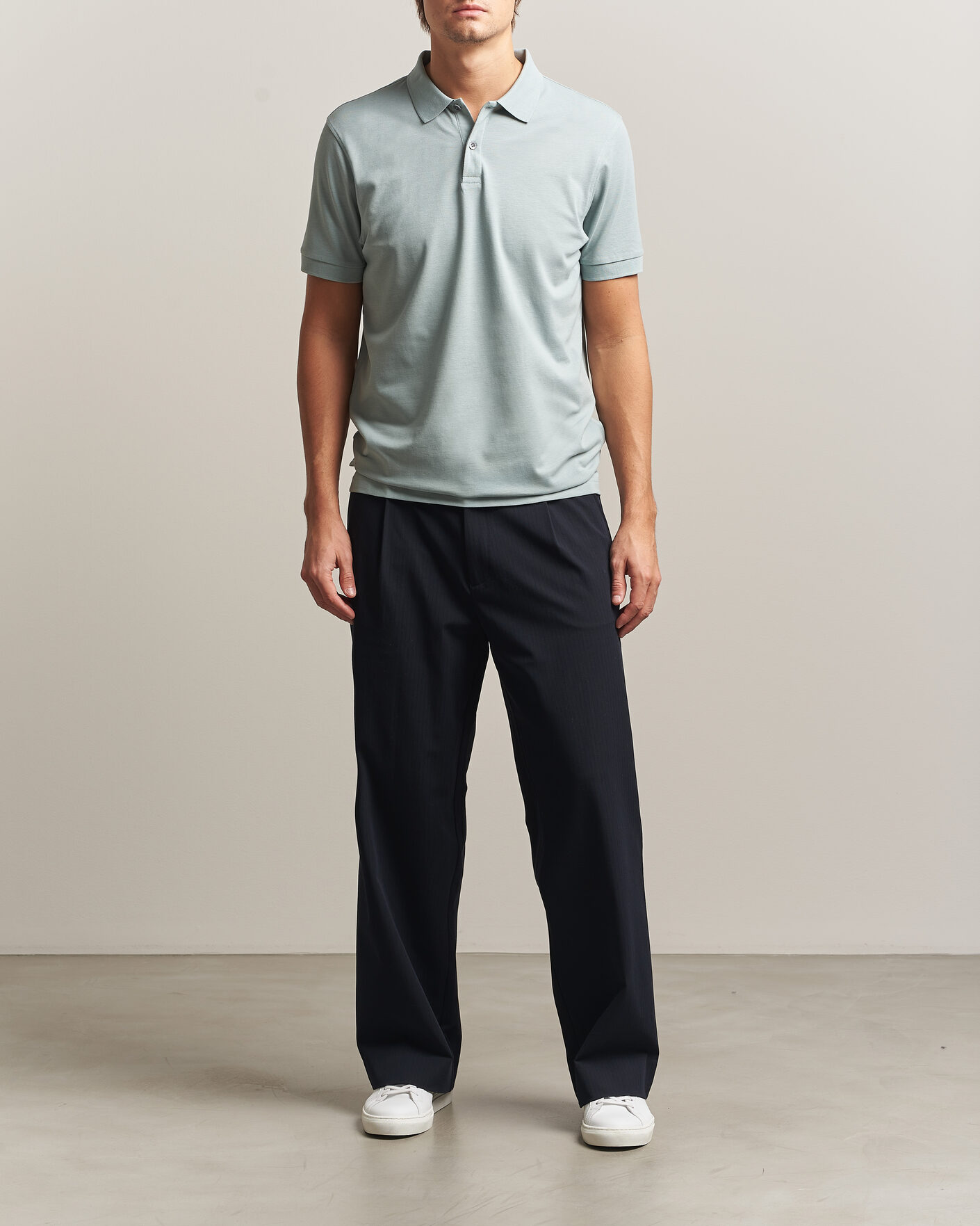 Hombres | Polos | Sunspel | Short Sleeve Pique Polo Light Green