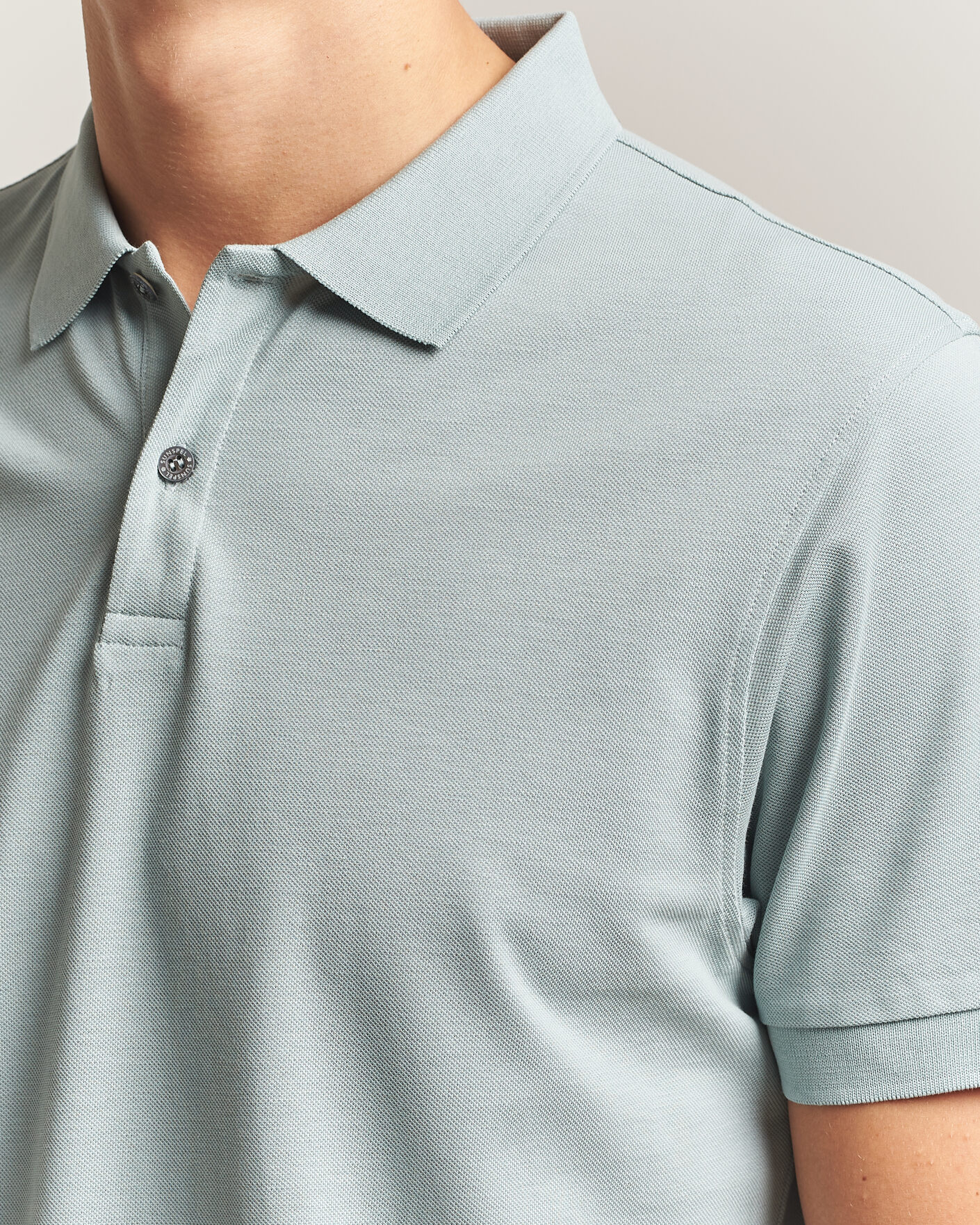 Hombres | Polos | Sunspel | Short Sleeve Pique Polo Light Green