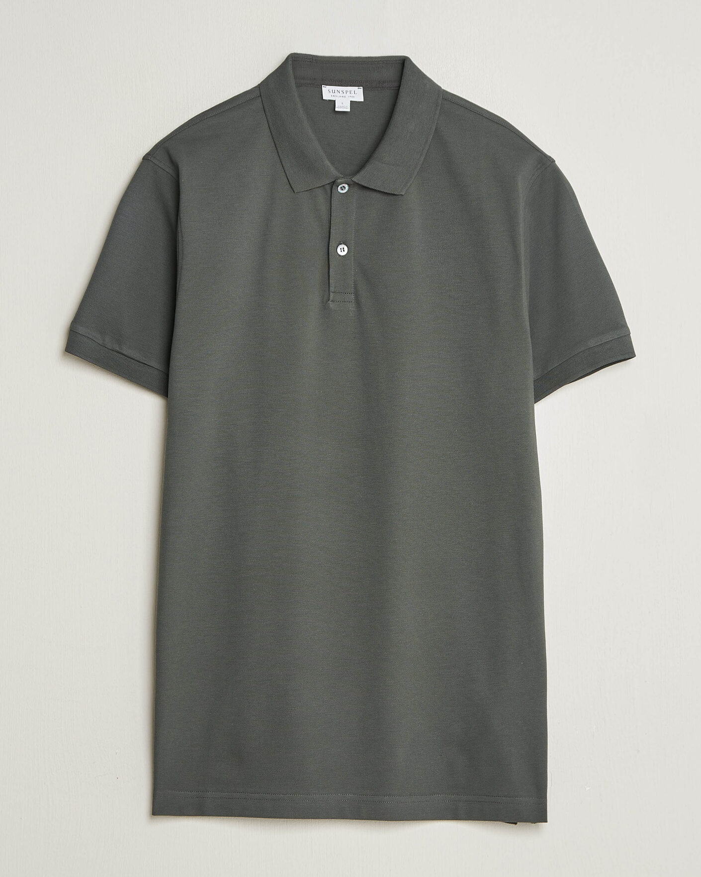 Hombres | Polos | Sunspel | Short Sleeve Pique Polo Slate Green