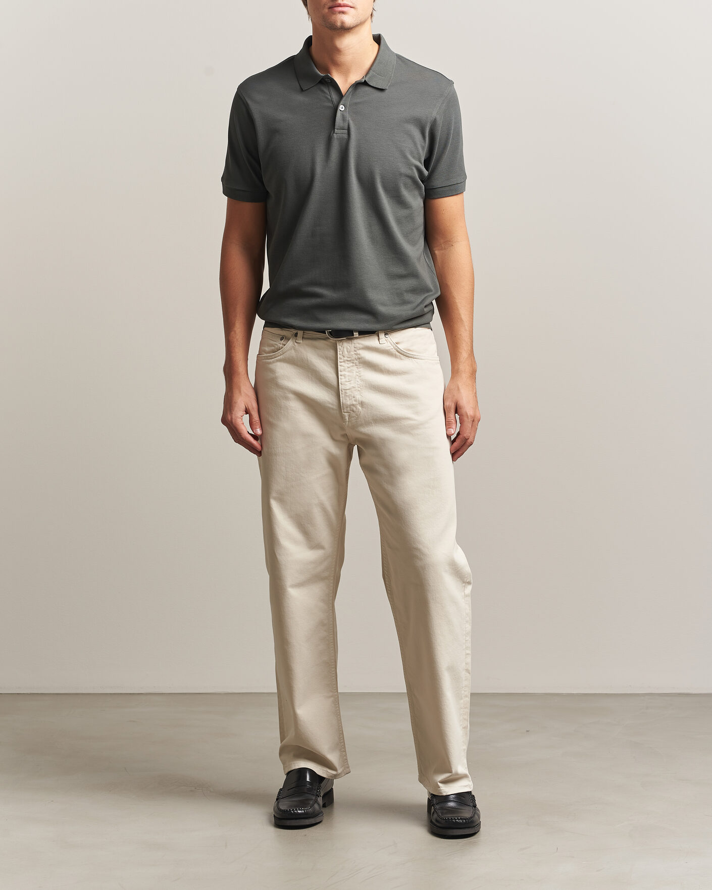 Hombres | Polos | Sunspel | Short Sleeve Pique Polo Slate Green