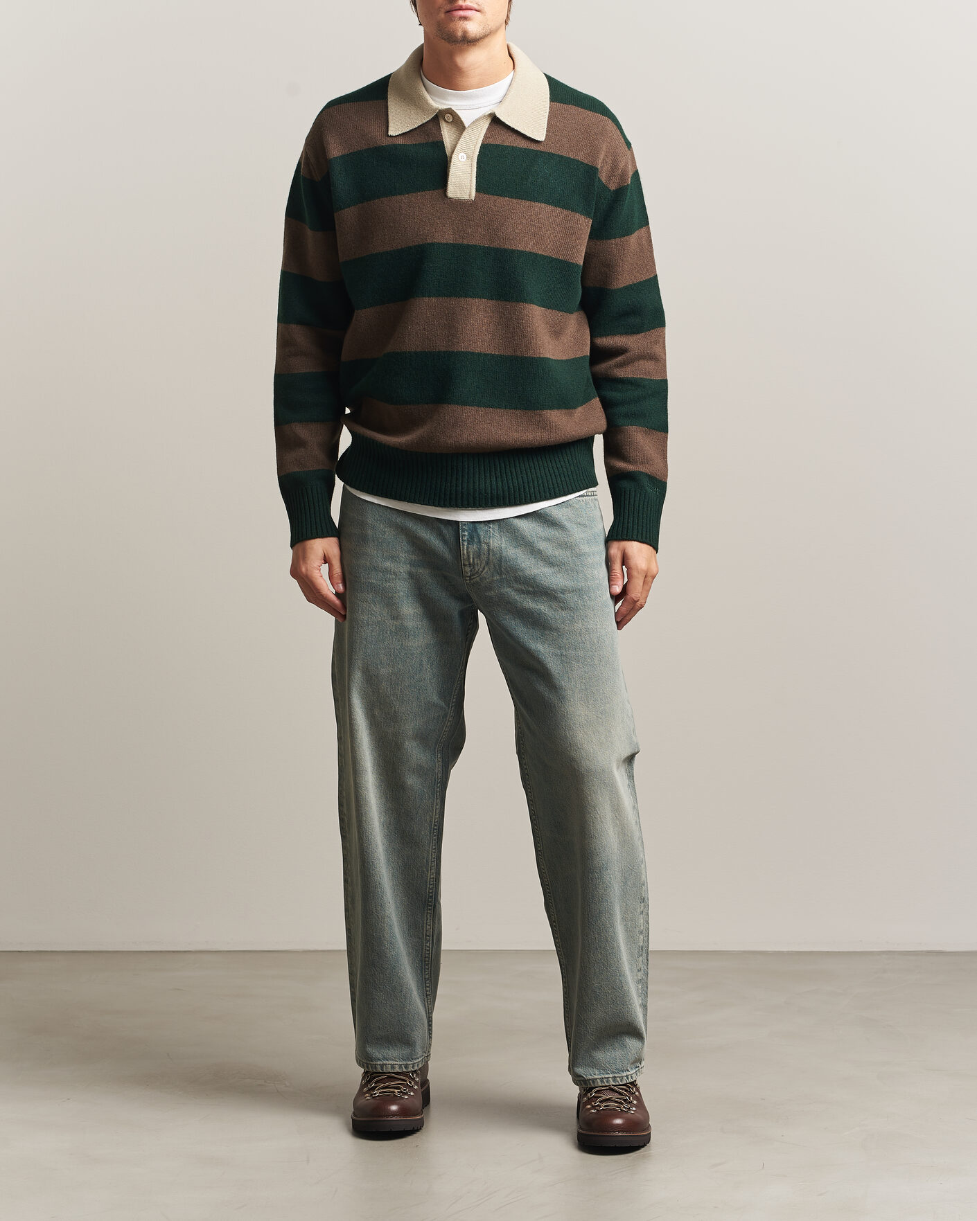 Hombres | Jerséis y prendas de punto | Forét | Frost Stripe Knit Polo Deep Green