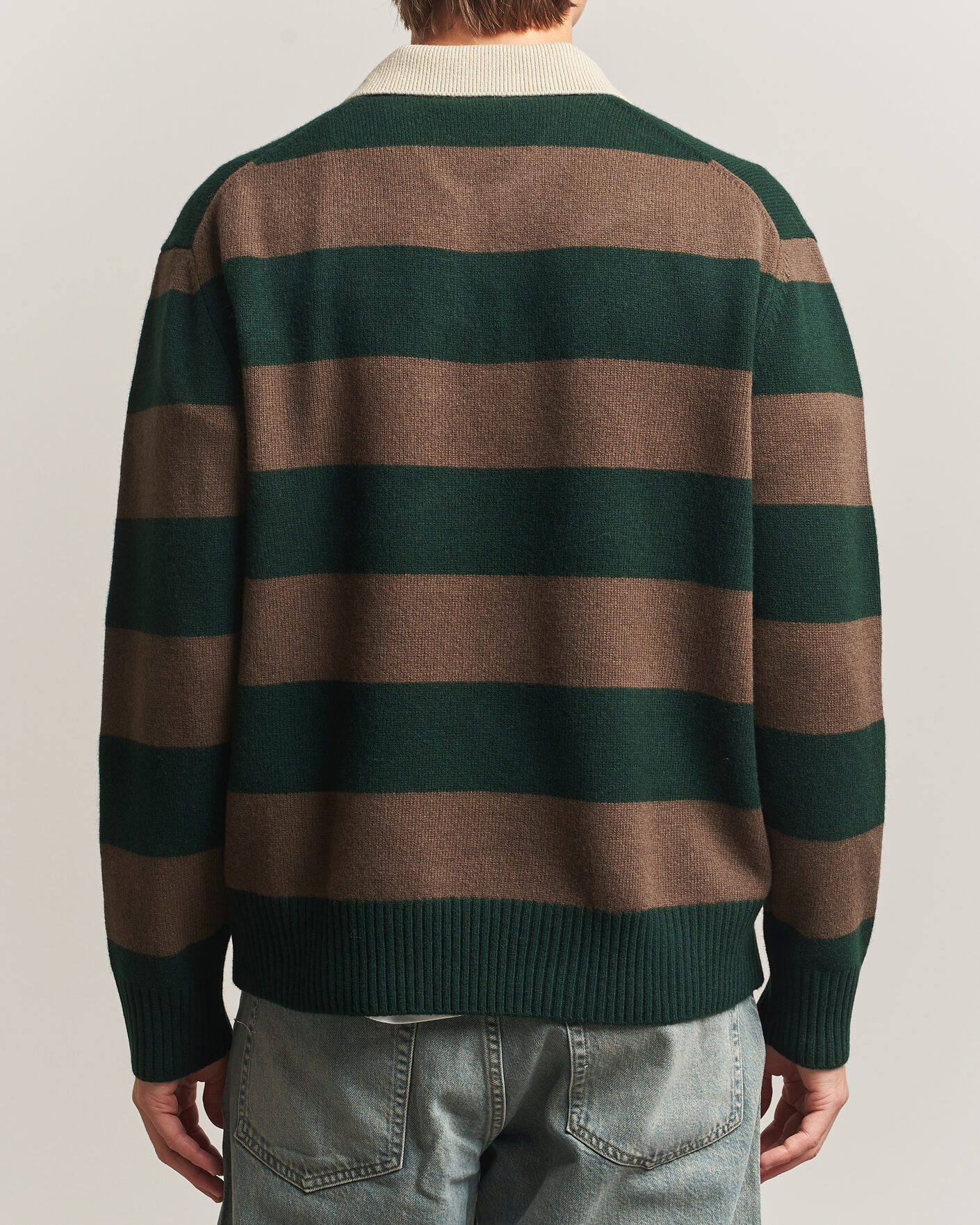 Hombres | Jerséis y prendas de punto | Forét | Frost Stripe Knit Polo Deep Green