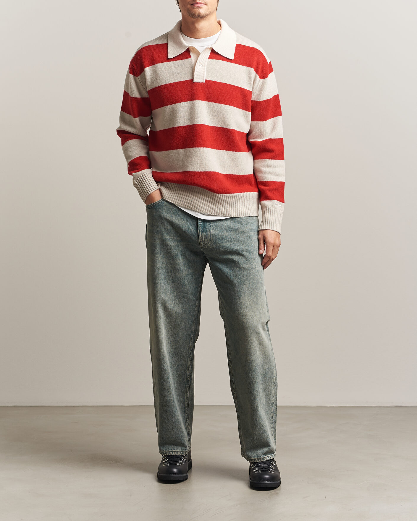 Hombres | Jerséis y prendas de punto | Forét | Frost Stripe Knit Polo Red