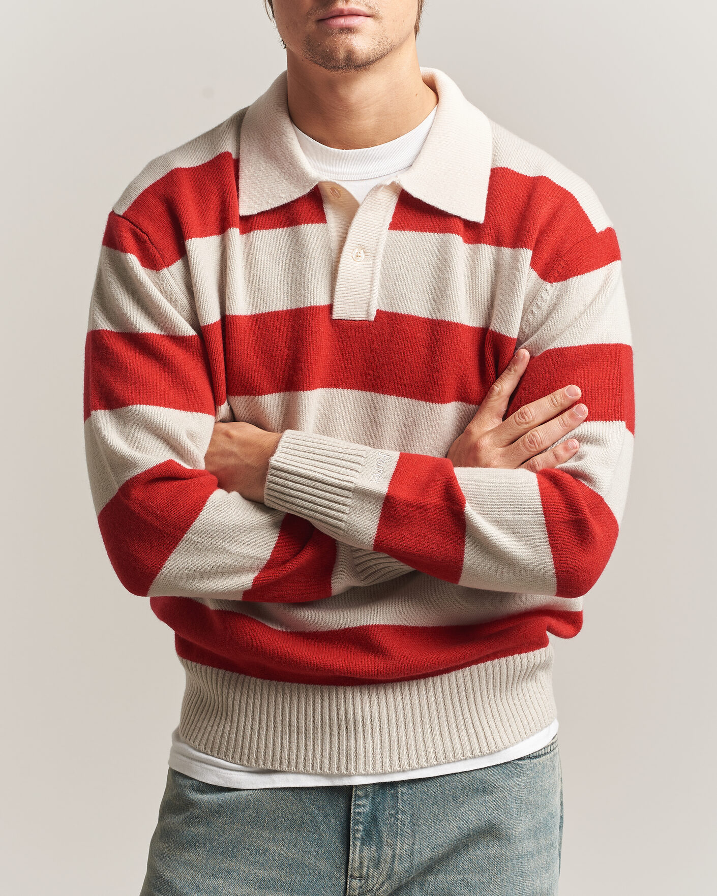 Hombres | Jerséis y prendas de punto | Forét | Frost Stripe Knit Polo Red
