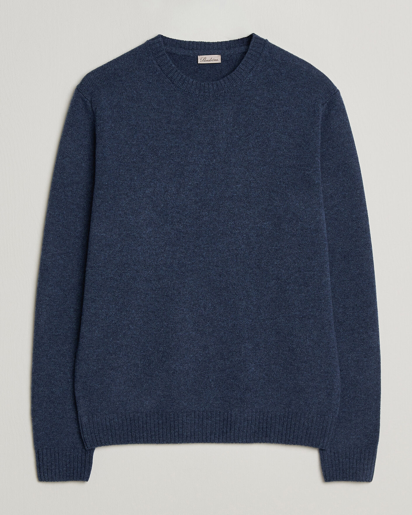 Hombres | Jerséis y prendas de punto | Stenströms | Knitted Lambswool Crew Neck Indigo Melange