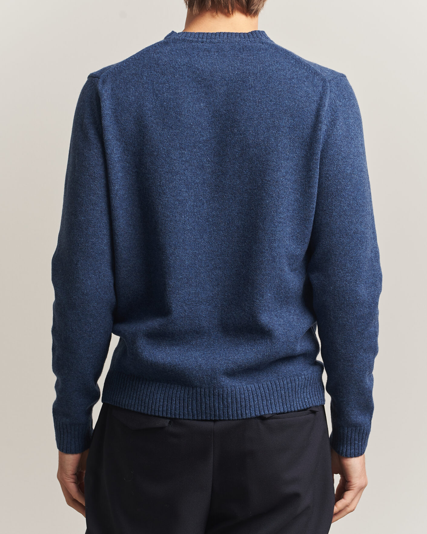 Hombres | Jerséis y prendas de punto | Stenströms | Knitted Lambswool Crew Neck Indigo Melange