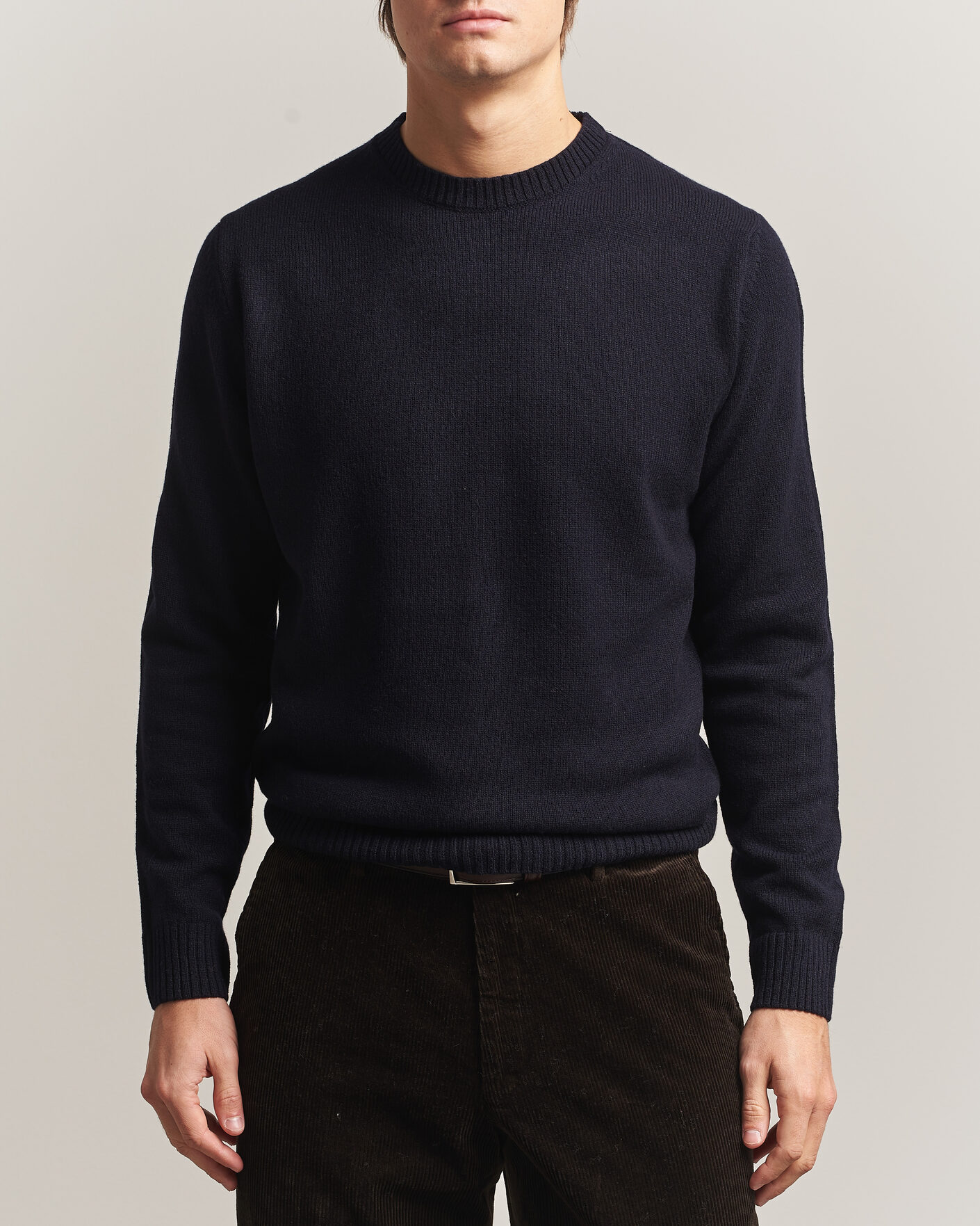 Hombres | Jerséis y prendas de punto | Stenströms | Knitted Lambswool Crew Neck Dark Navy