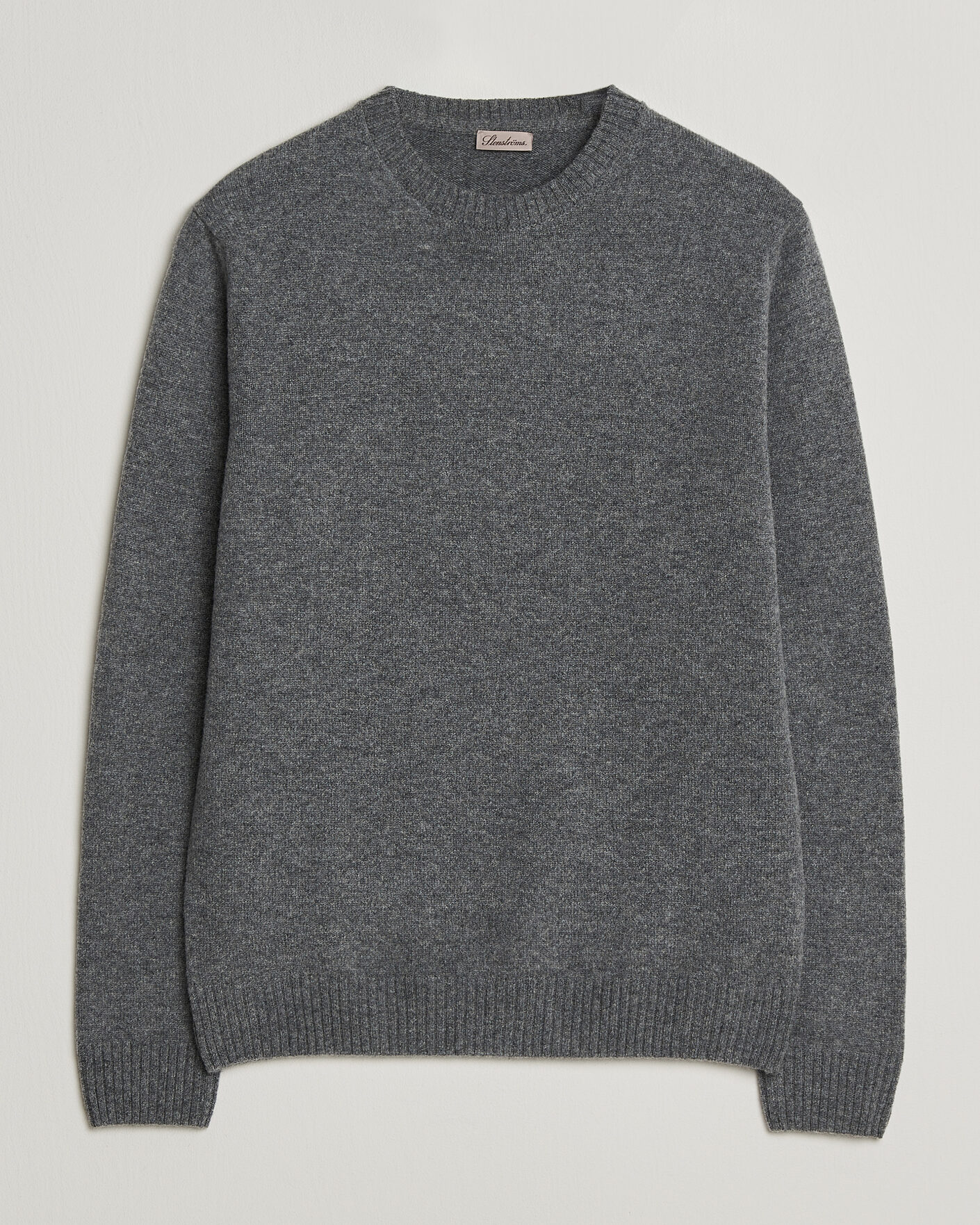 Hombres | Jerséis y prendas de punto | Stenströms | Knitted Lambswool Crew Neck Mid Grey Melange