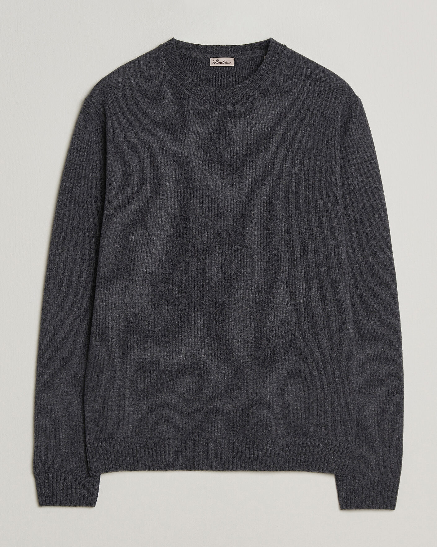 Hombres | Jerséis y prendas de punto | Stenströms | Knitted Lambswool Crew Neck Dark Grey Melange