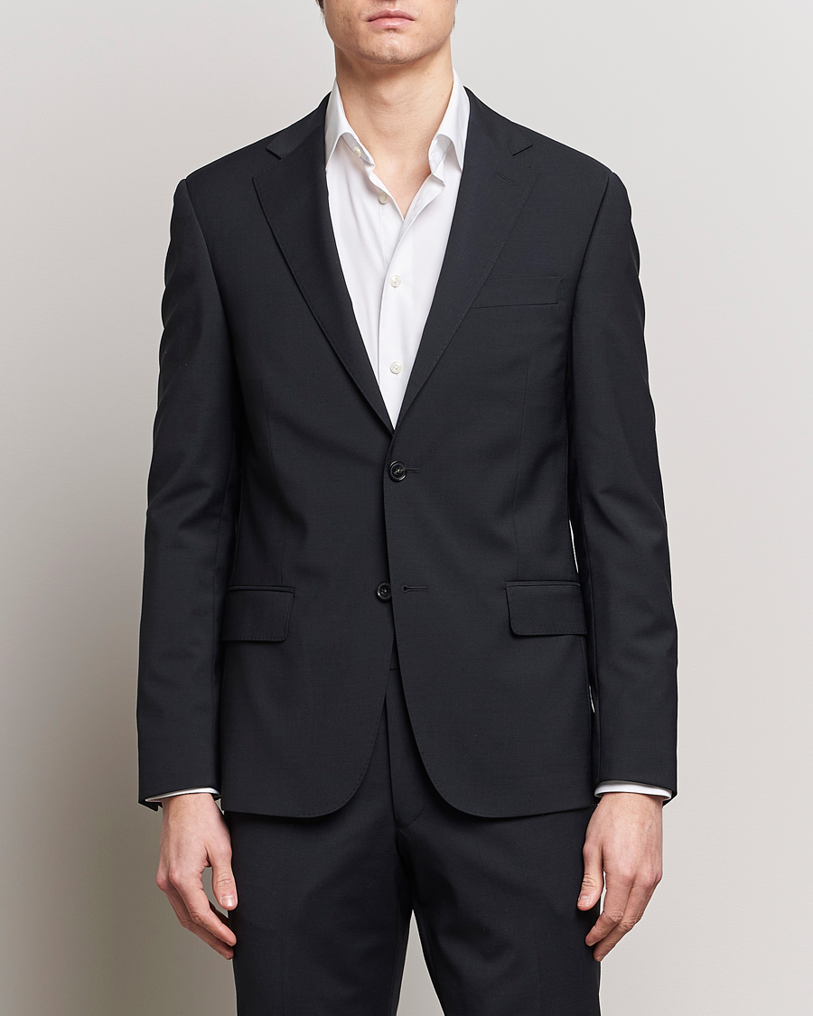 Hombres | Business & Beyond | Oscar Jacobson | Edmund Wool Stretch Suit Black