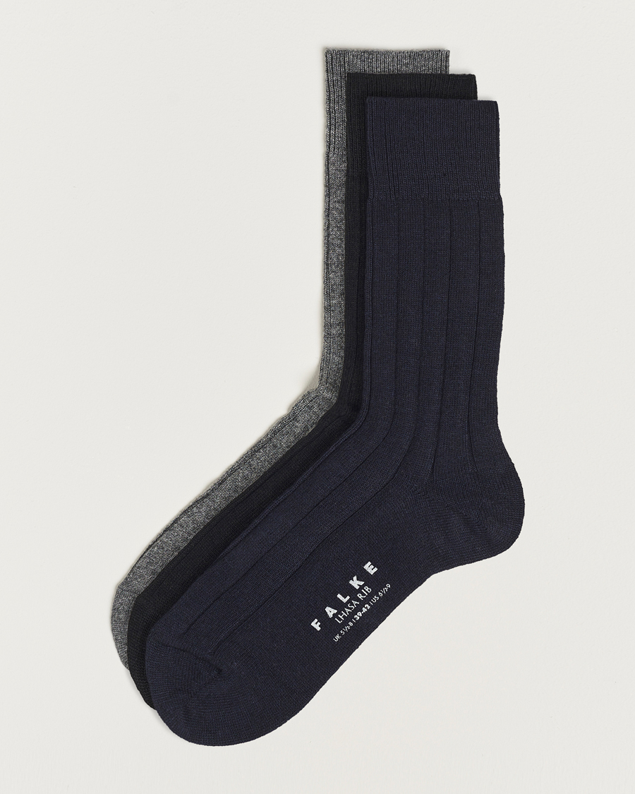 Hombres | Ropa interior y calcetines | Falke | 3-Pack Lhasa Cashmere Socks Black/Dark Navy/Light Grey