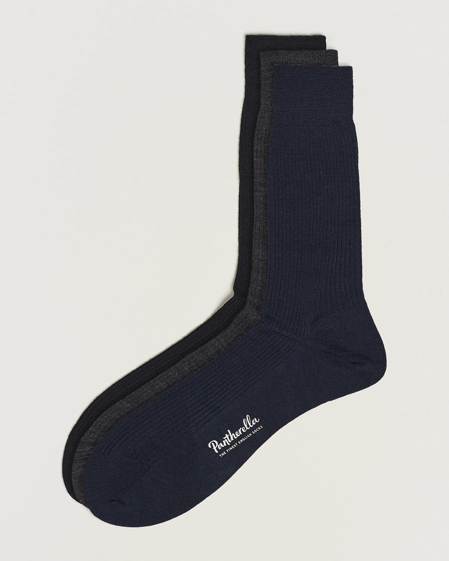 Hombres | Ropa interior y calcetines | Pantherella | 3-Pack Naish Merino/Nylon Sock Navy/Black/Charcoal