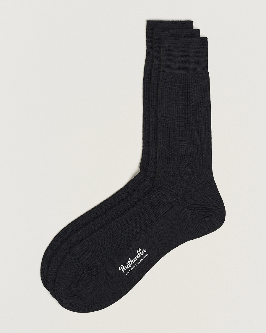 Hombres | Ropa interior y calcetines | Pantherella | 3-Pack Naish Merino/Nylon Sock Black