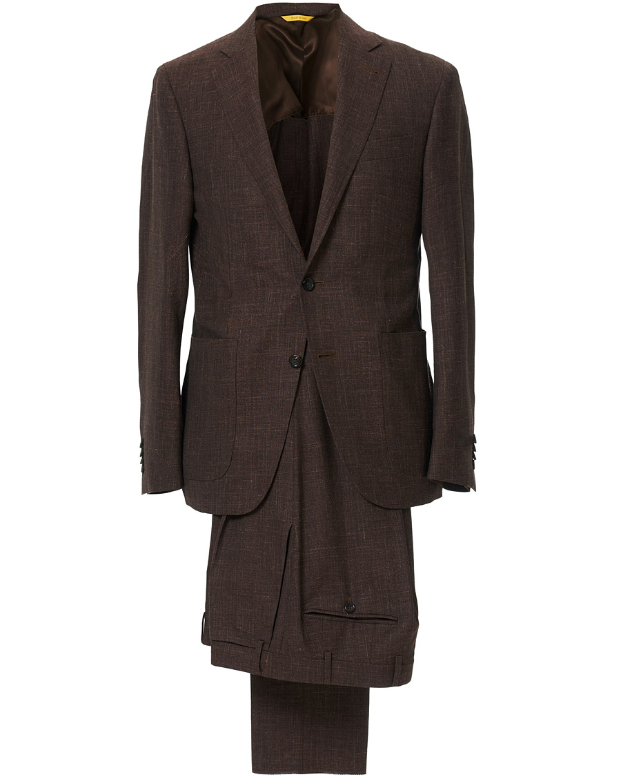 Hombres | Trajes | Canali | Wool/Linen Patch Pocket Suit Dark Brown