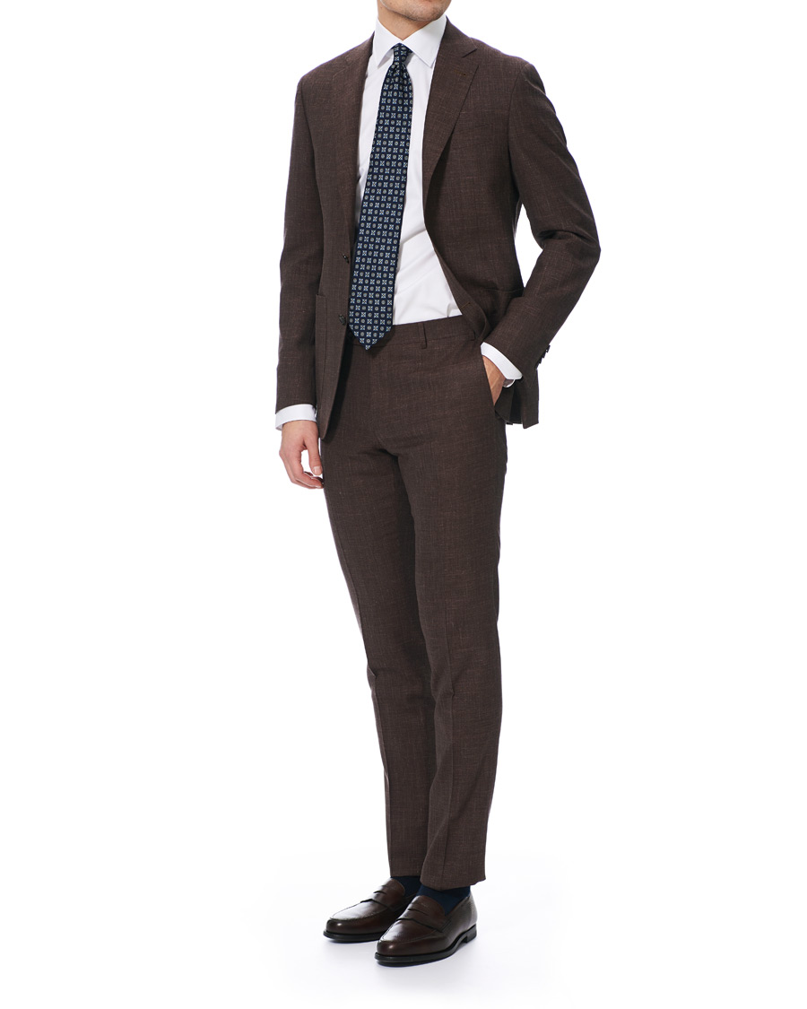 Hombres | Trajes | Canali | Wool/Linen Patch Pocket Suit Dark Brown