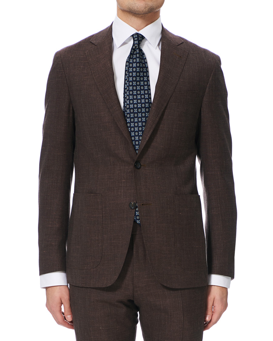 Hombres | Trajes | Canali | Wool/Linen Patch Pocket Suit Dark Brown