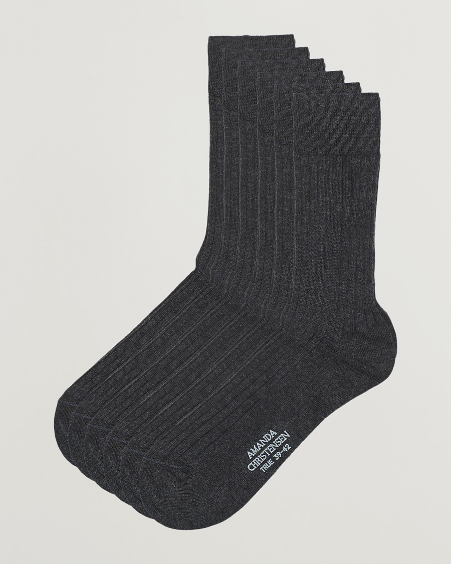 Hombres | Ropa interior y calcetines | Amanda Christensen | 6-Pack True Cotton Ribbed Socks Antracite Melange