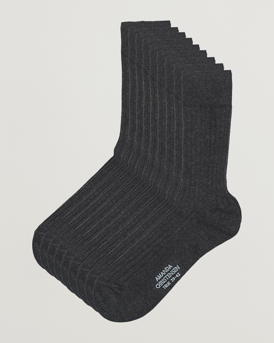 Hombres | Ropa interior y calcetines | Amanda Christensen | 9-Pack True Cotton Ribbed Socks Antracite Melange