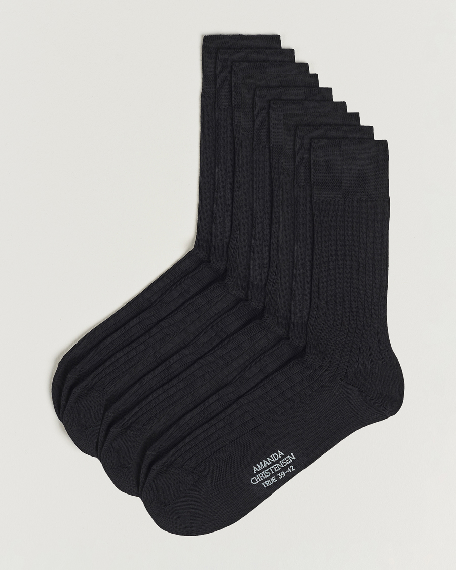 Hombres | Ropa interior y calcetines | Amanda Christensen | 9-Pack True Cotton Ribbed Socks Black