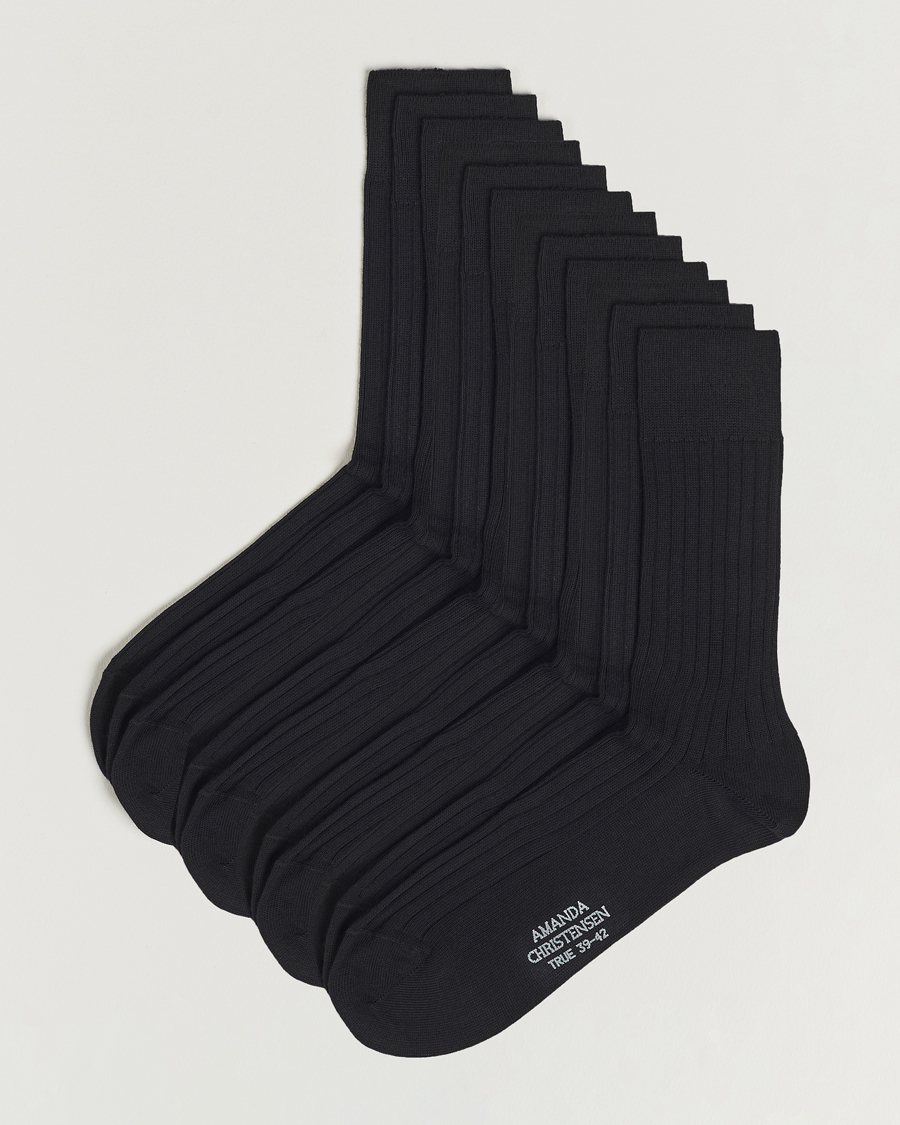 Hombres | Ropa interior y calcetines | Amanda Christensen | 12-Pack True Cotton Ribbed Socks Black