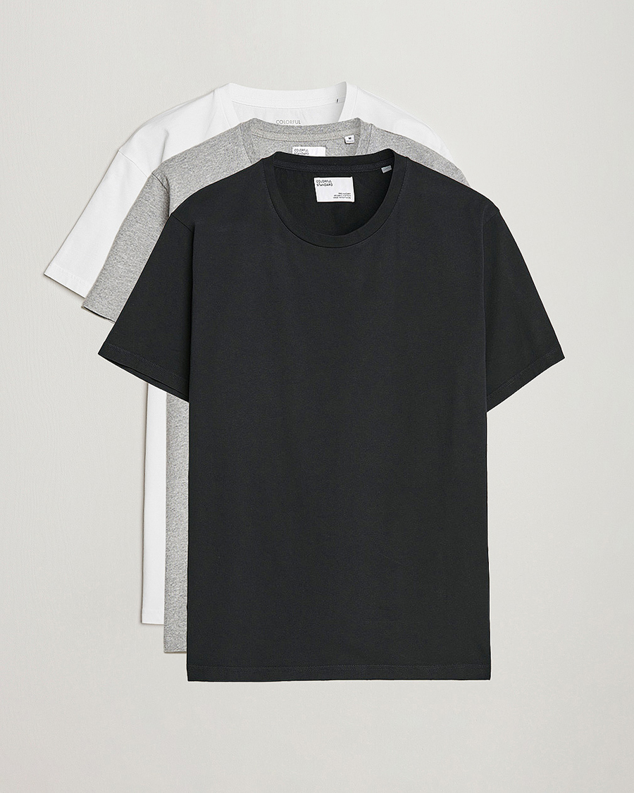 Hombres | Camisetas | Colorful Standard | 3-Pack Classic Organic T-Shirt Optical White/Heather Grey/Deep Black