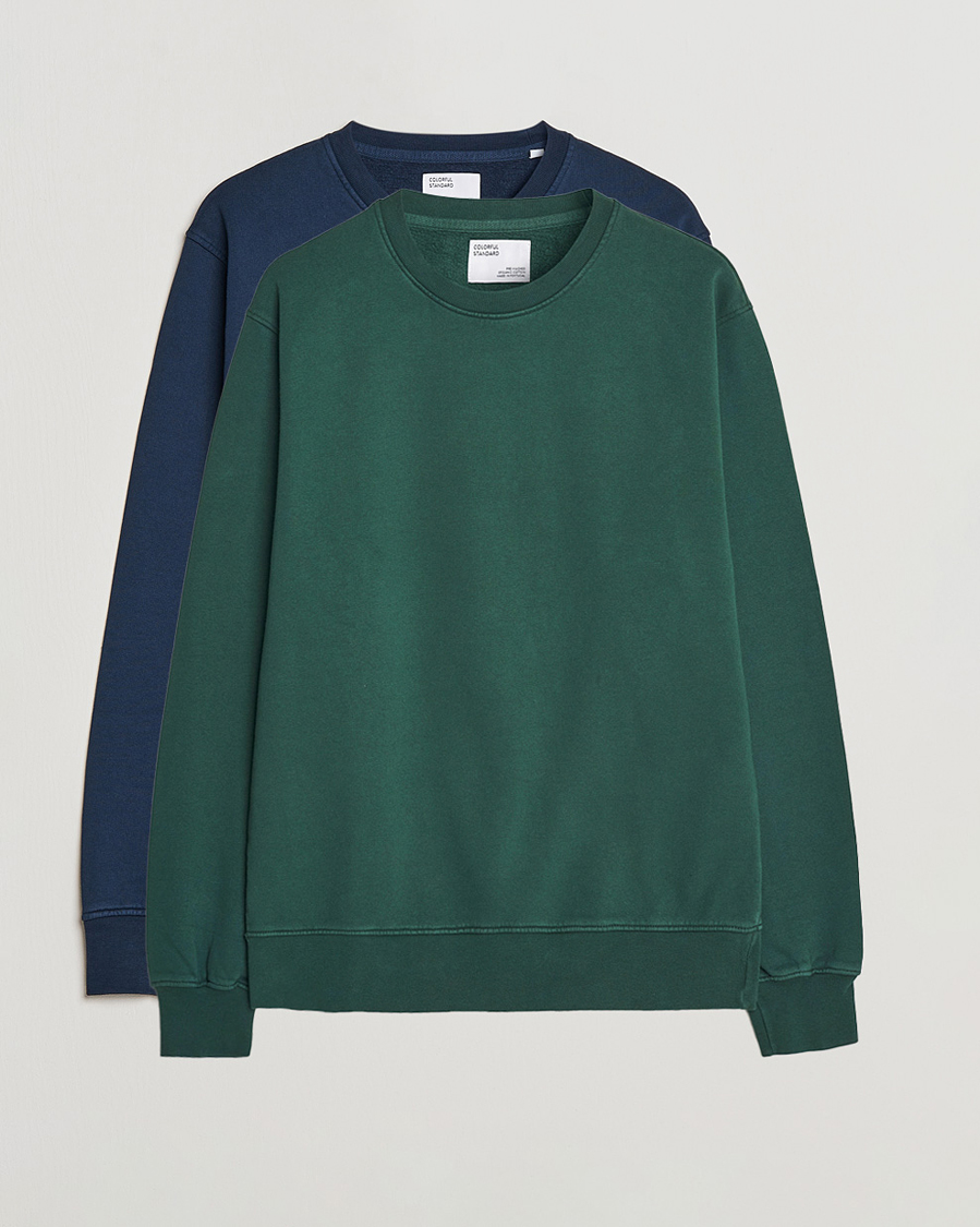 Hombres | Jerséis y prendas de punto | Colorful Standard | 2-Pack Classic Organic Crew Neck Sweat Navy Blue/Emerald Green