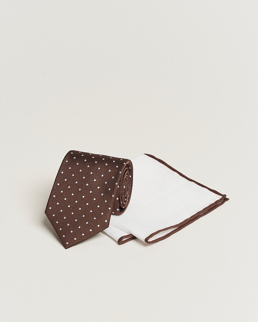 Hombres | Corbatas | Amanda Christensen | Set Tie & Pocket Square Brown/White
