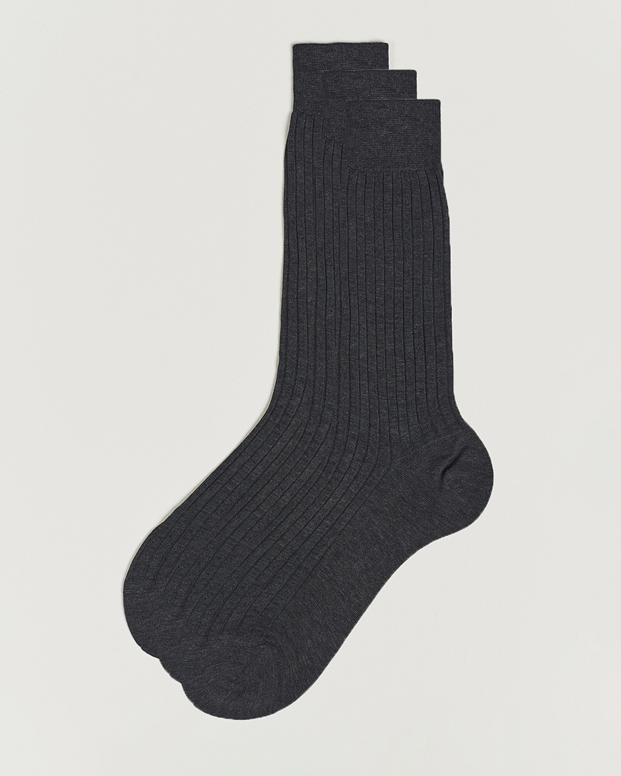 Hombres | Ropa interior y calcetines | Bresciani | 3-pack Cotton Ribbed Short Socks Grey Melange