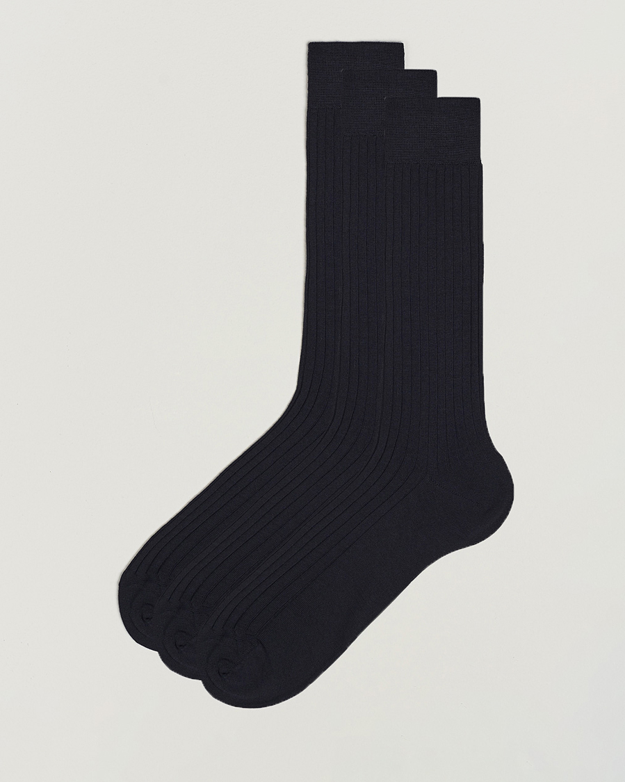 Hombres | Ropa interior y calcetines | Bresciani | 3-pack Wool/Nylon Ribbed Short Socks Navy