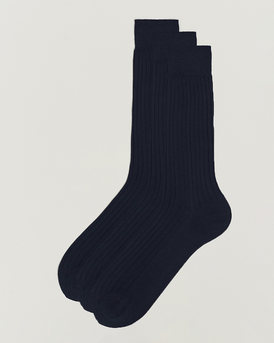 Hombres | Ropa interior y calcetines | Bresciani | 3-pack Cotton Ribbed Short Socks Navy