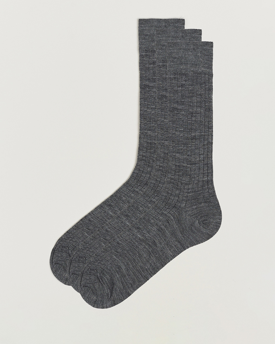 Hombres | Ropa interior y calcetines | Bresciani | 3-pack Wool/Nylon Ribbed Short Socks Medium Grey