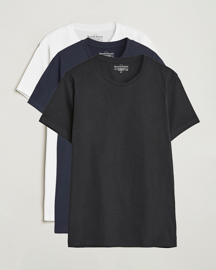 Hombres | Camisetas | Bread & Boxers | 3-pack Crew Neck Regular T-Shirt White/Black/Dark Navy