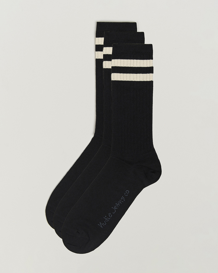 Hombres | Ropa interior y calcetines | Nudie Jeans | 3-pack Amundsson Tennis Socks Black/White