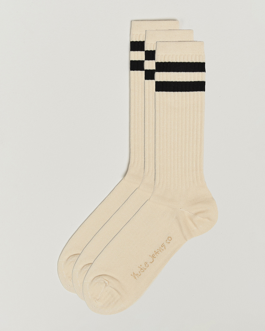 Hombres | Ropa interior y calcetines | Nudie Jeans | 3-pack Amundsson Tennis Socks Off White/Black