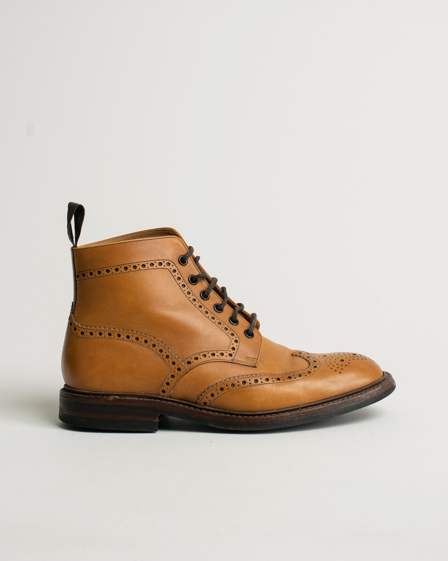 Hombres | Loake 1880 Burford Dainite Brogue Boot Tan Burnished Calf | Pre-owned | Loake 1880 Burford Dainite Brogue Boot Tan Burnished Calf