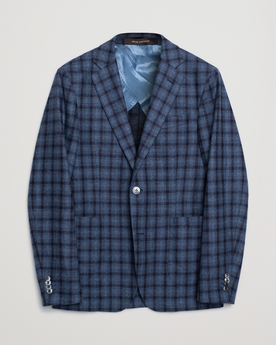 Hombres | Oscar Jacobson Einar Flannel Blazer Blue/Check Ink | Pre-owned | Oscar Jacobson Einar Flannel Blazer Blue/Check Ink