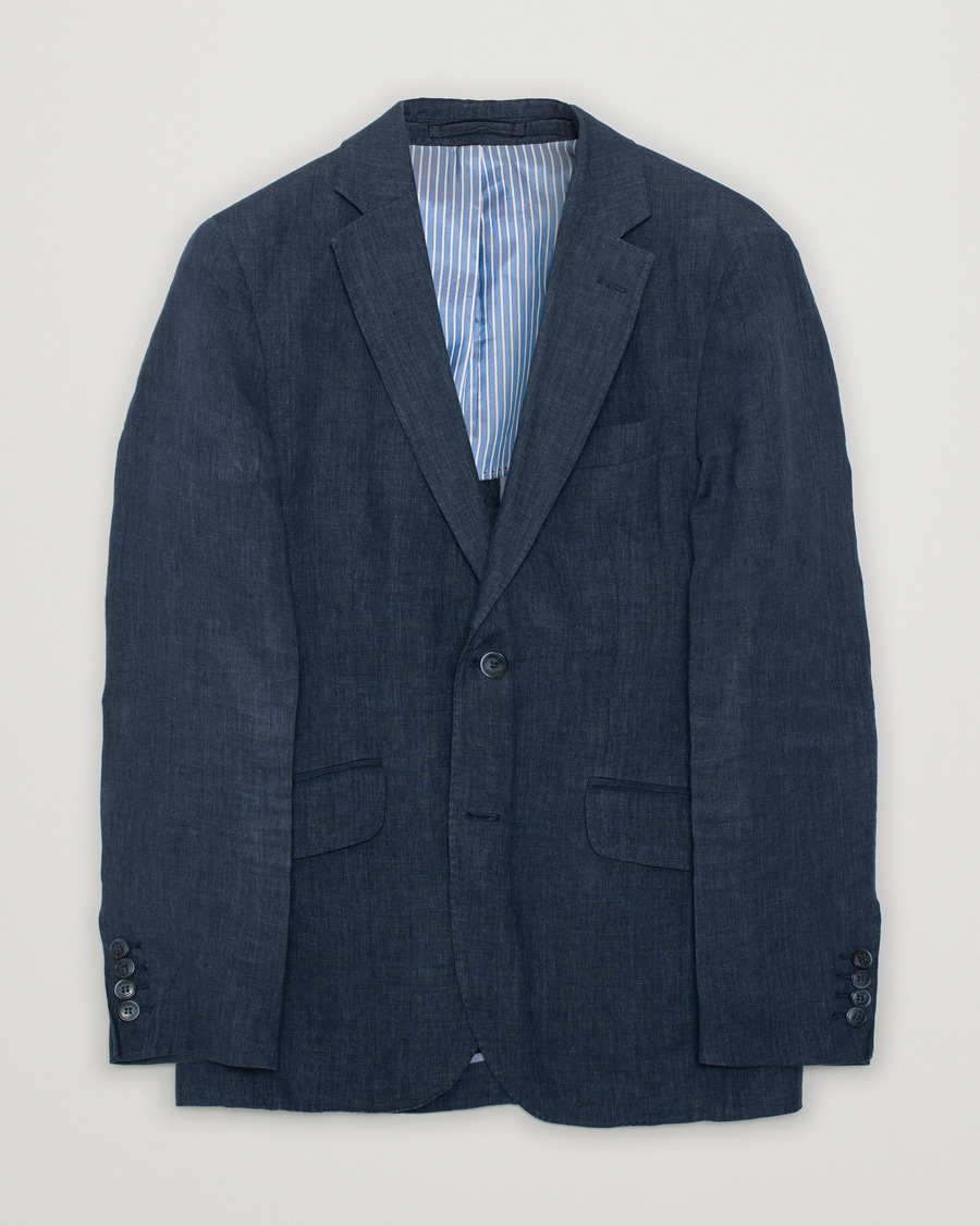 Hombres | Hackett Textured Cotton/Linen Blazer Blue | Pre-owned | Hackett Textured Cotton/Linen Blazer Blue
