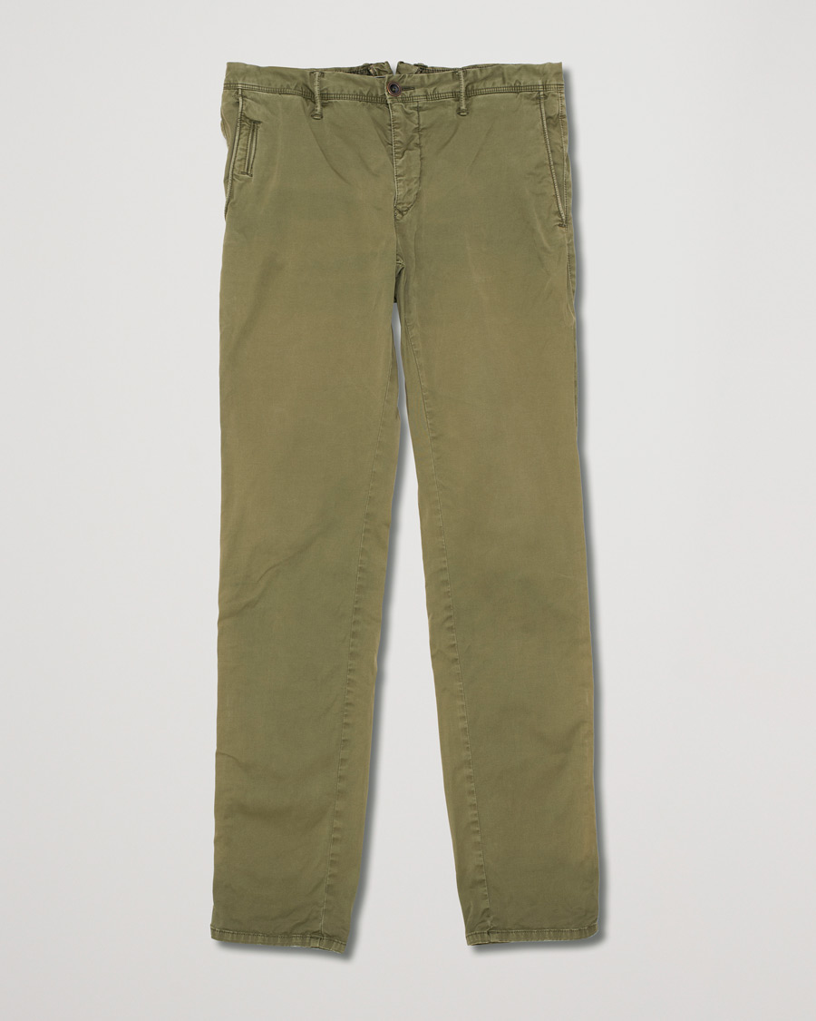 Hombres | Incotex Slim Fit Garment Dyed Washed Chino Green W33 | Pre-owned | Incotex Slim Fit Garment Dyed Washed Chino Green W33