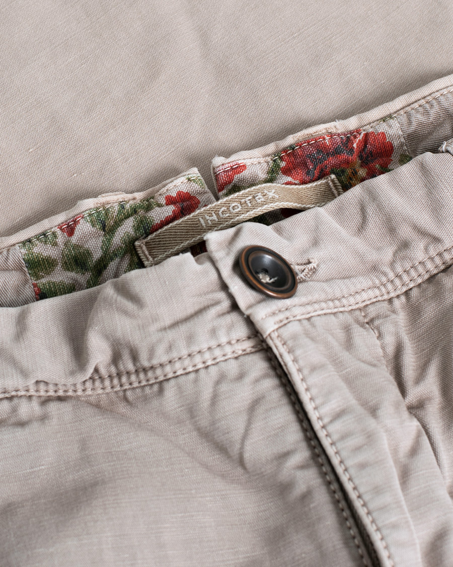 Hombres | Slim Fit Linen/Cotton Chino Beige W34 | Pre-owned | Slim Fit Linen/Cotton Chino Beige W34