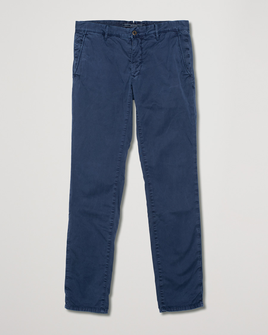 Hombres | Incotex Slim Fit Garment Dyed Washed Chino Blue W33 | Pre-owned | Incotex Slim Fit Garment Dyed Washed Chino Blue W33