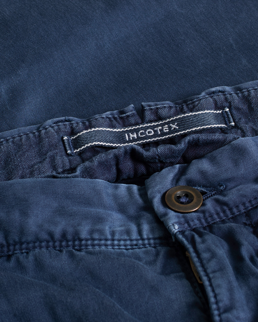 Hombres | Incotex Slim Fit Garment Dyed Washed Chino Blue W33 | Pre-owned | Incotex Slim Fit Garment Dyed Washed Chino Blue W33