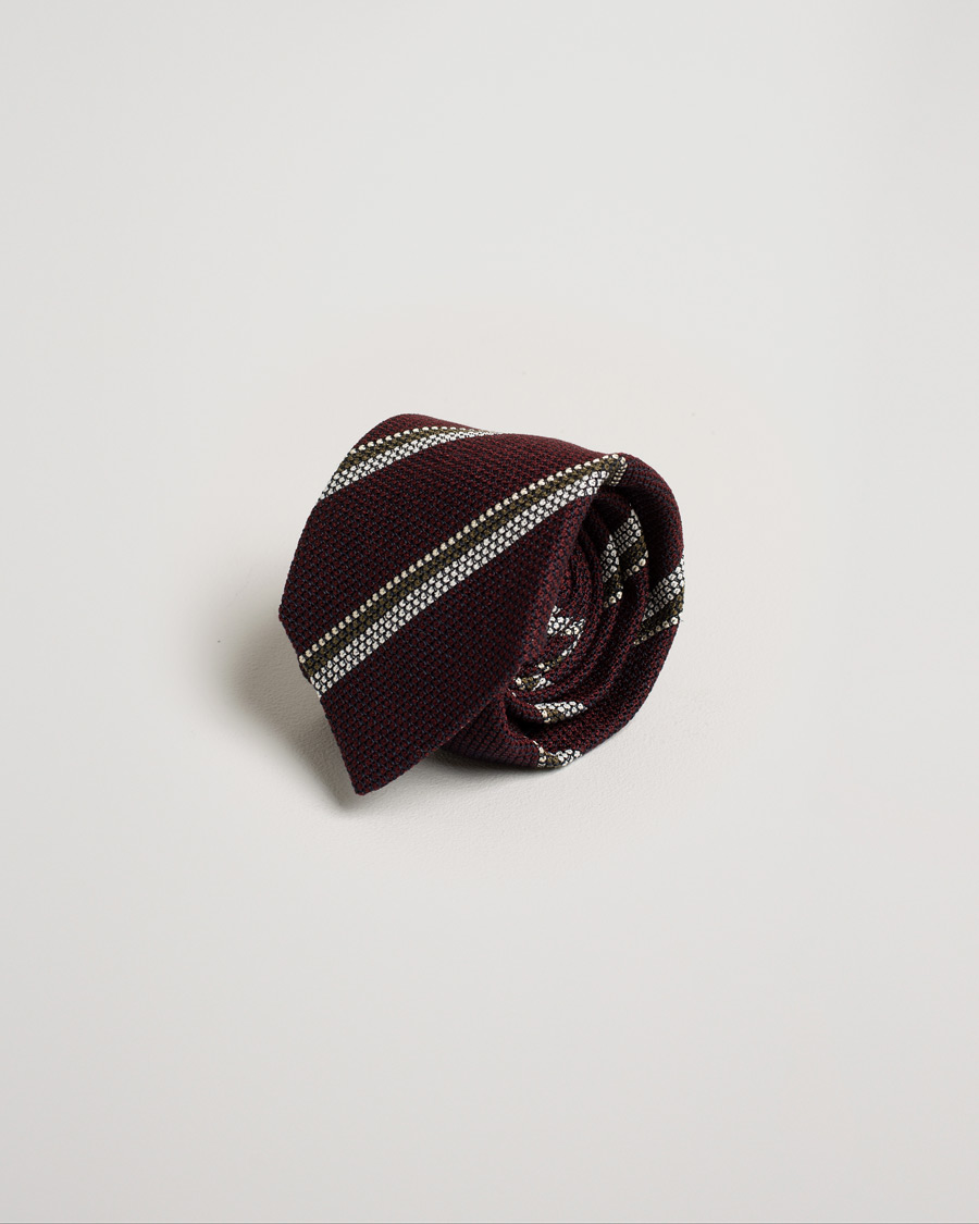 Hombres | Drake's Stripe Silk 8 cm Tie Burgundy | Pre-owned | Drake's Stripe Silk 8 cm Tie Burgundy