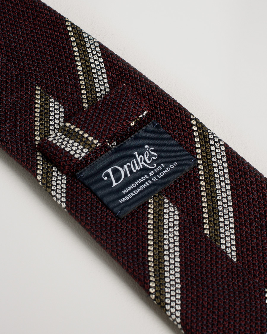 Hombres | Drake's Stripe Silk 8 cm Tie Burgundy | Pre-owned | Drake's Stripe Silk 8 cm Tie Burgundy