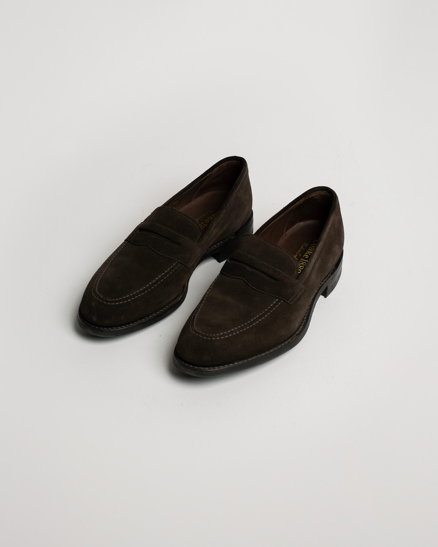 Hombres | Loake 1880 MTO Whitehall Dainite Penny Loafer Brown Suede | Pre-owned | Loake 1880 MTO Whitehall Dainite Penny Loafer Brown Suede